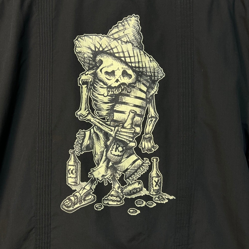 Rock Steady Guayabera Shirt Mens XXL Black Good Skeleton Graphic Embroidered